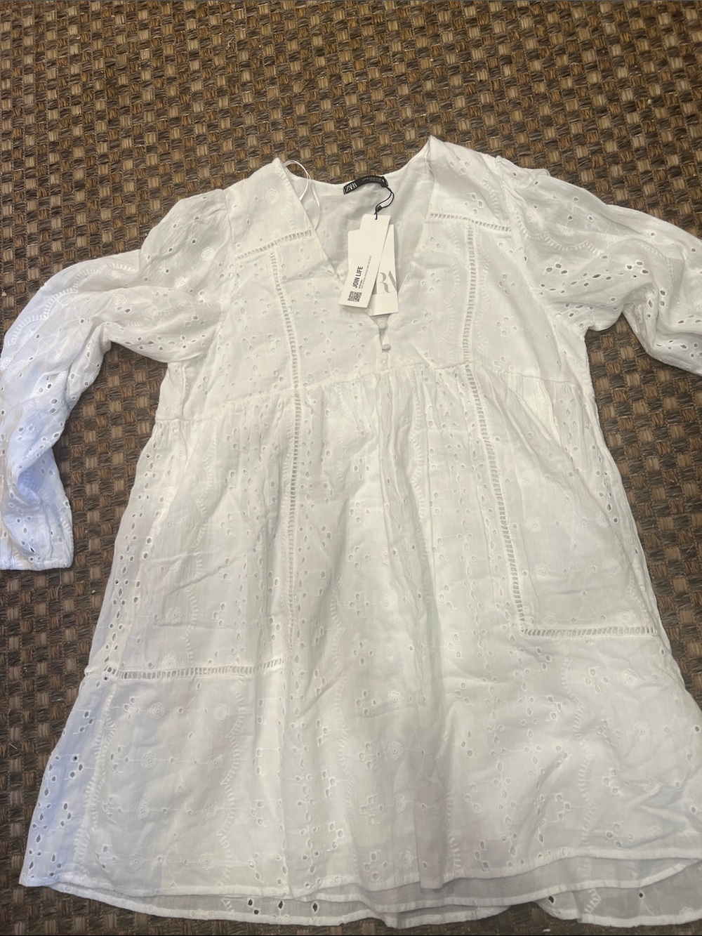 ZARA White Broderie Anglaise Cotton Dress medium